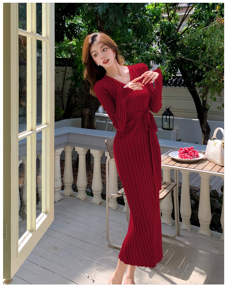 Knitted long dress temperament dress for women