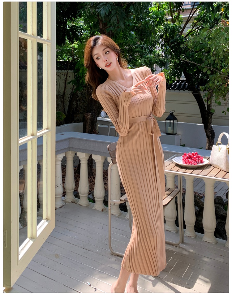 Knitted long dress temperament dress for women