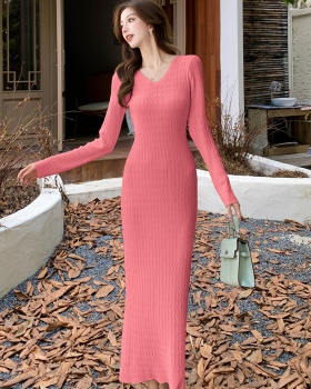 Knitted Korean style long dress twist dress for women