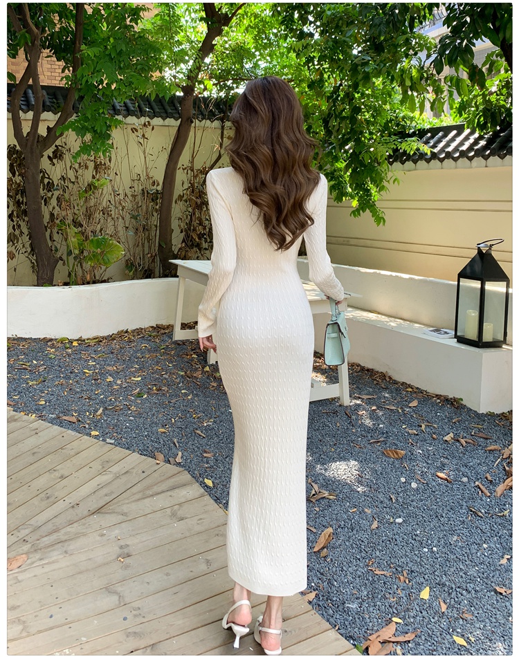 Knitted Korean style long dress twist dress for women