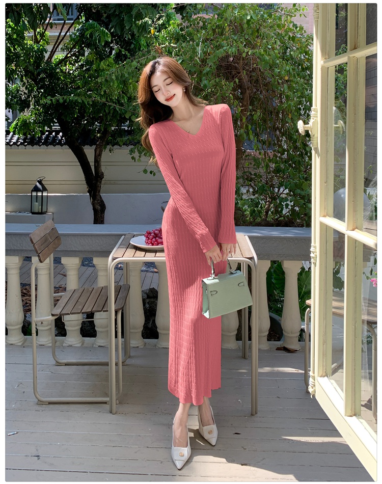 Knitted Korean style long dress twist dress for women