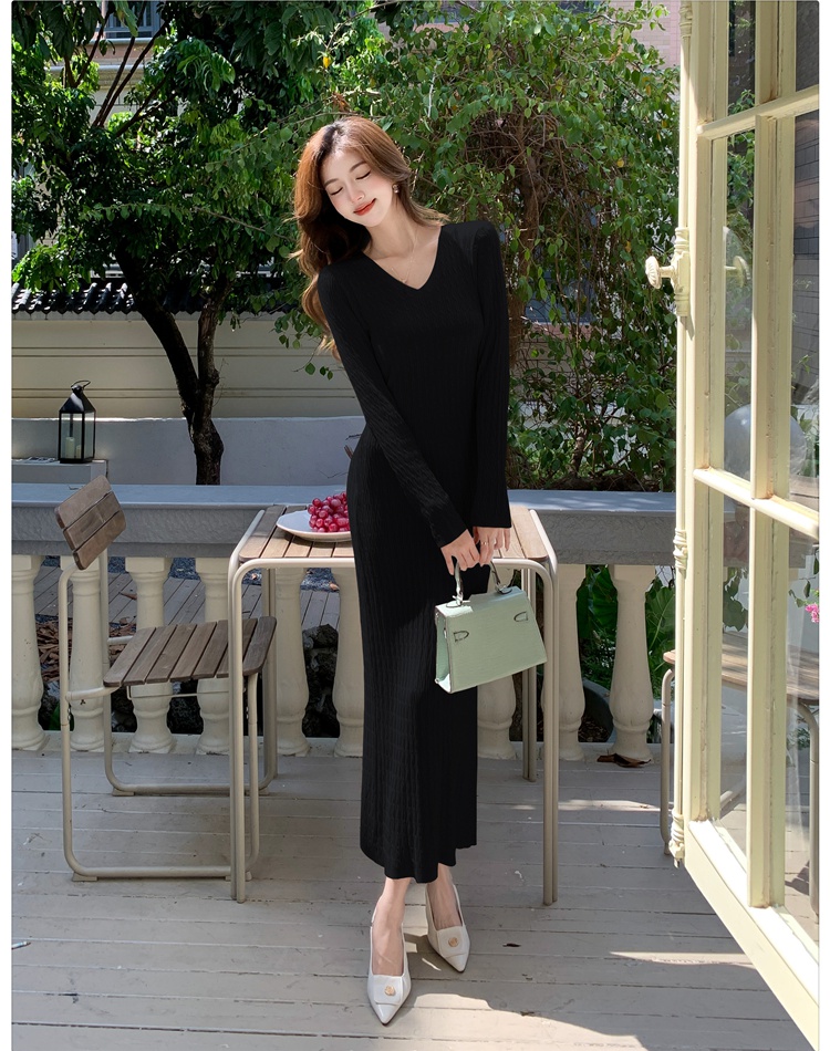 Knitted Korean style long dress twist dress for women