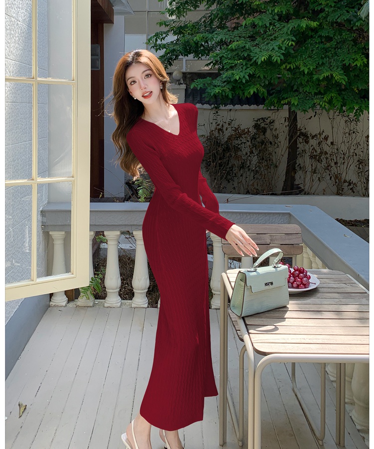 Knitted Korean style long dress twist dress for women