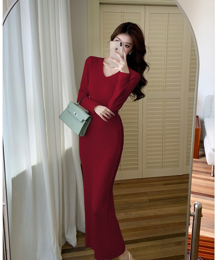 Knitted Korean style long dress twist dress for women