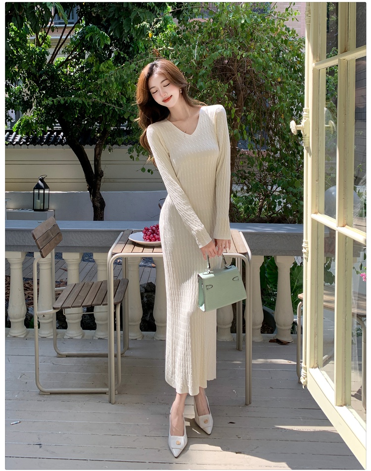 Knitted Korean style long dress twist dress for women