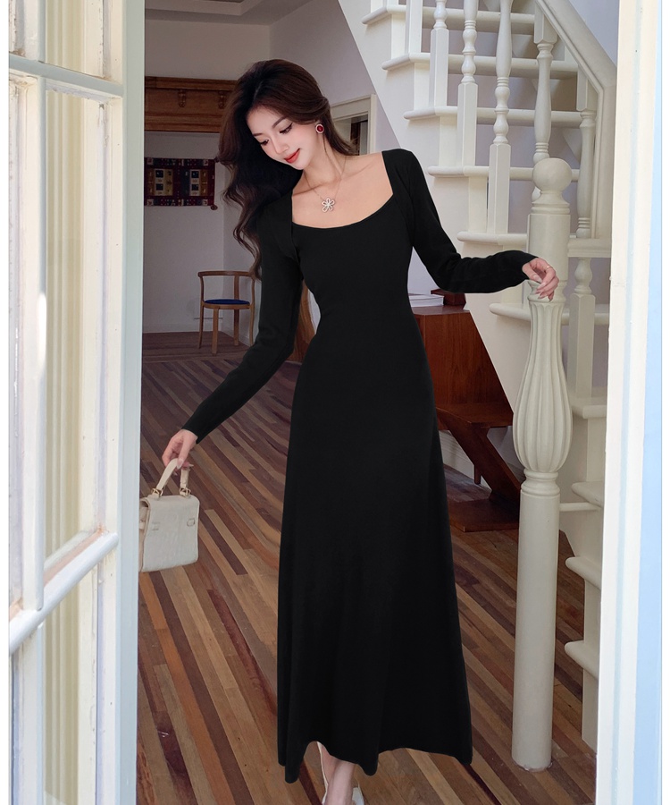 Square collar long dress France style dress for women