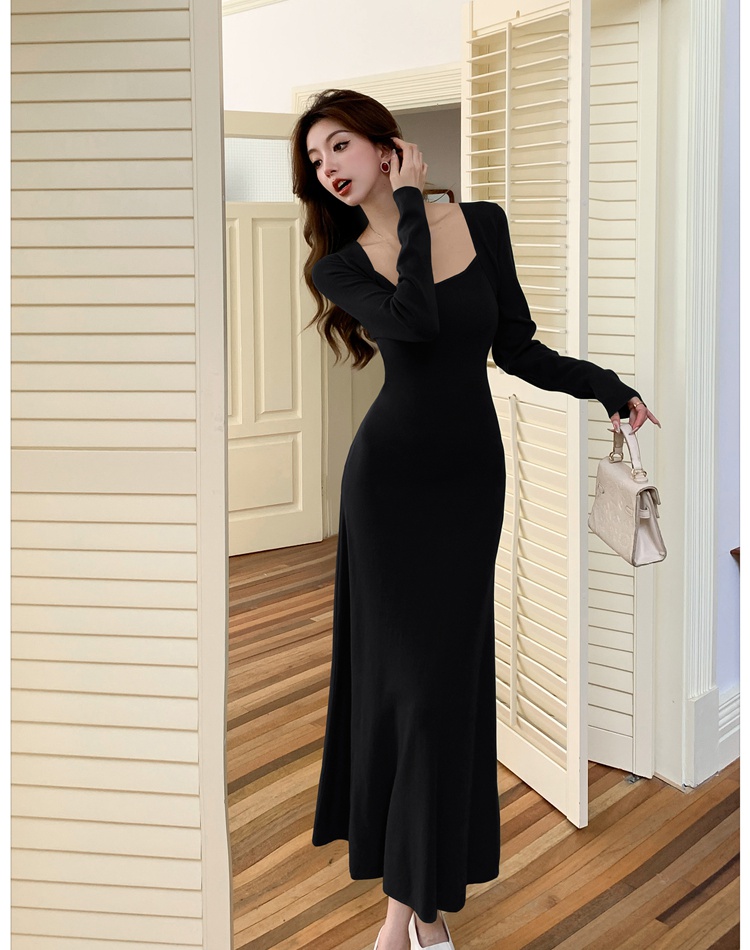 Square collar long dress France style dress for women