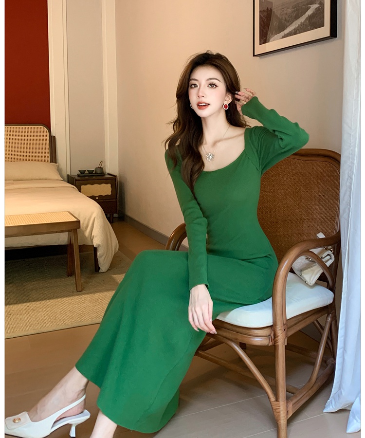 Square collar long dress France style dress for women