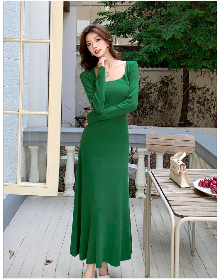 Square collar long dress France style dress for women