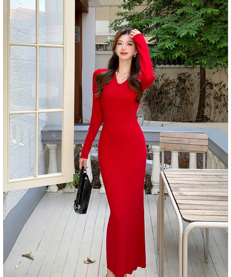 Knitted dress long sleeve sweater dress for women