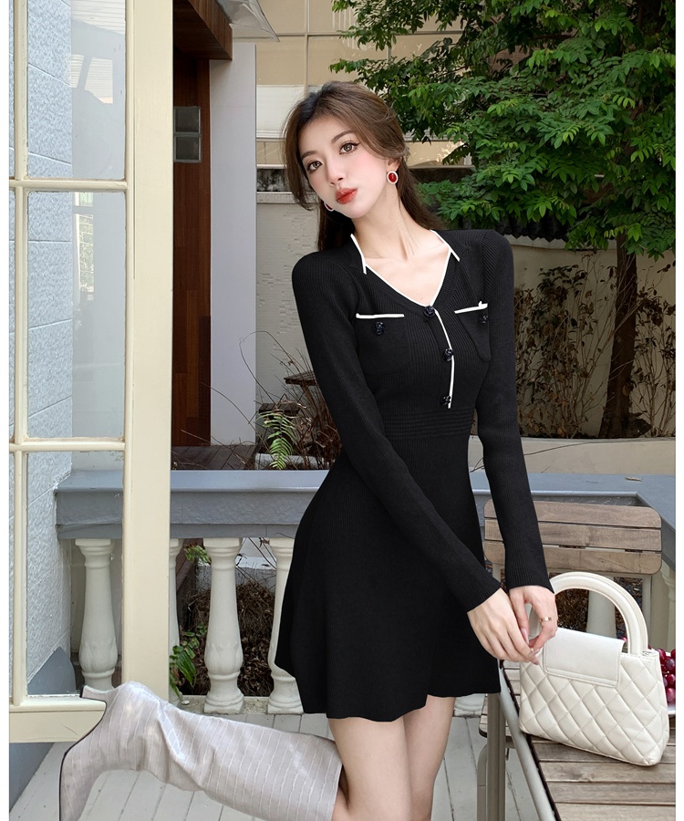 Autumn long sleeve T-back knitted dress for women