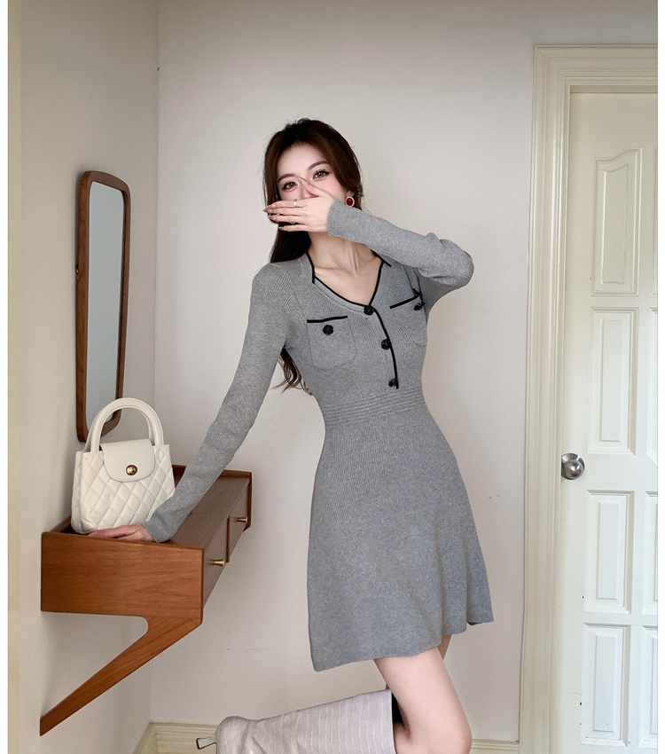 Autumn long sleeve T-back knitted dress for women