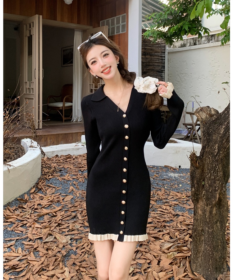 Temperament black autumn France style dress for women