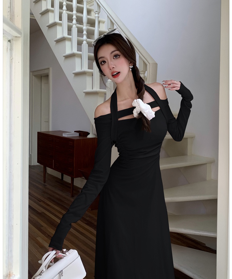 Halter inside the ride long dress autumn dress