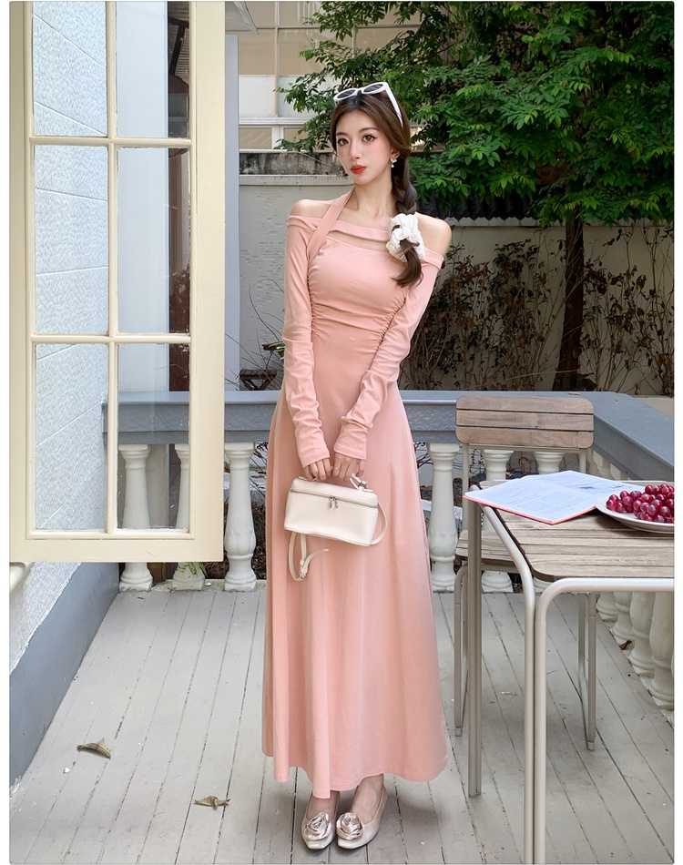 Halter inside the ride long dress autumn dress