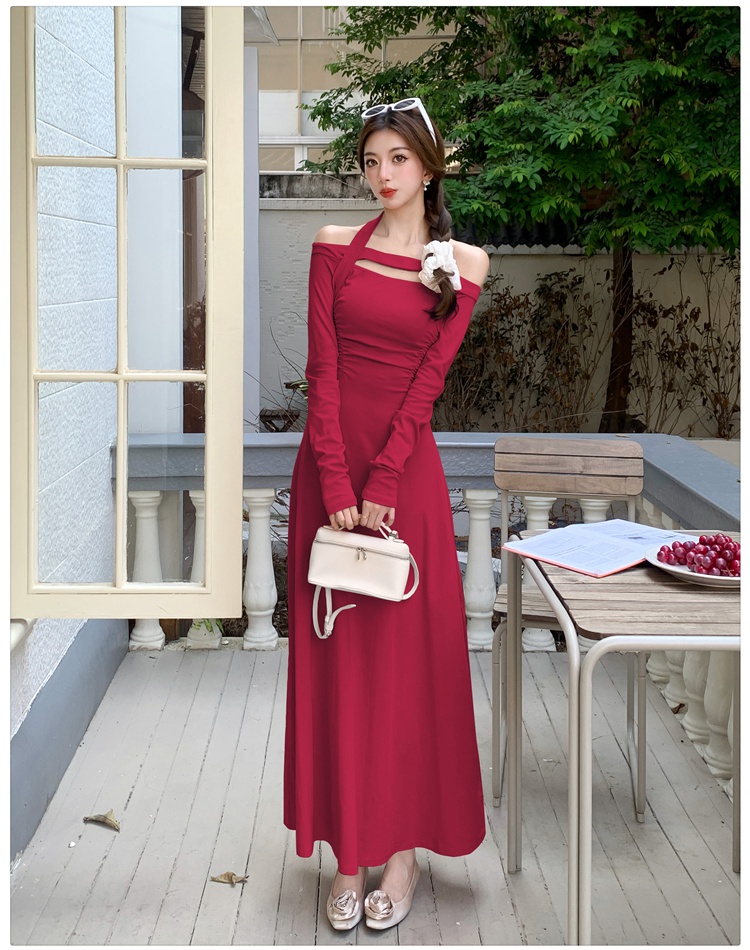 Halter inside the ride long dress autumn dress