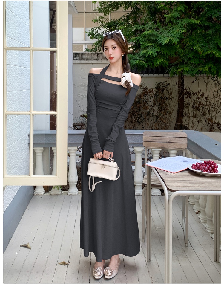 Halter inside the ride long dress autumn dress