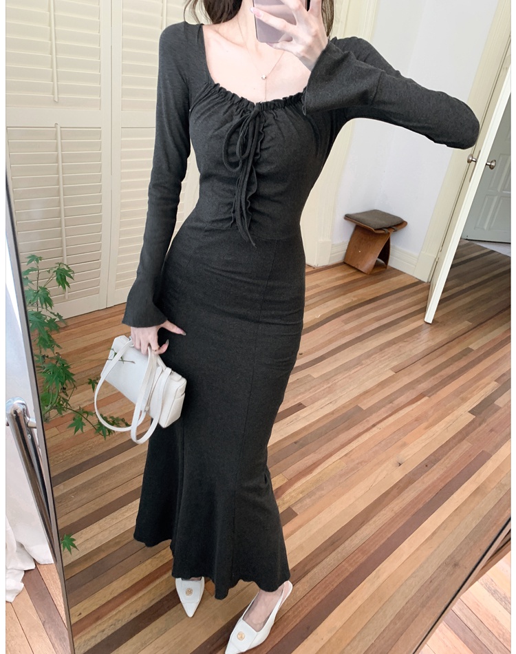 Long sleeve knitted long dress winter dress for women