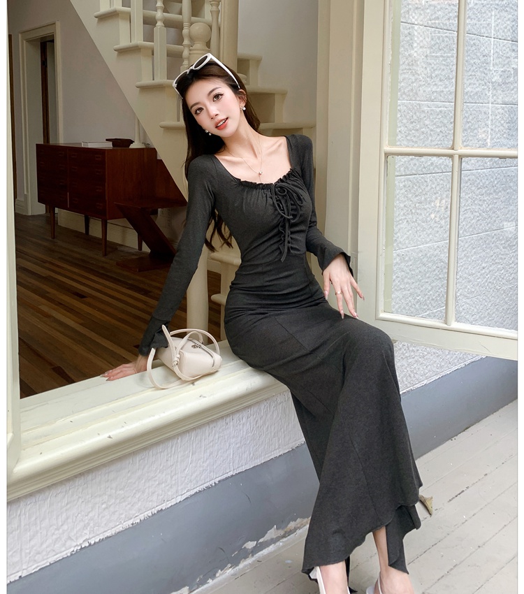 Long sleeve knitted long dress winter dress for women