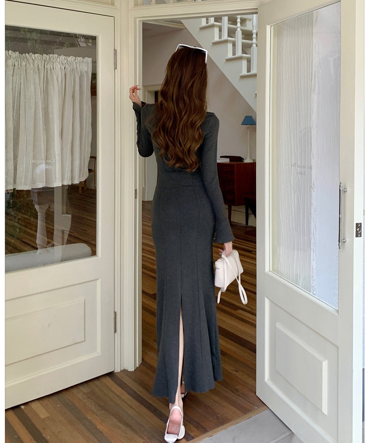 Long sleeve knitted long dress winter dress for women