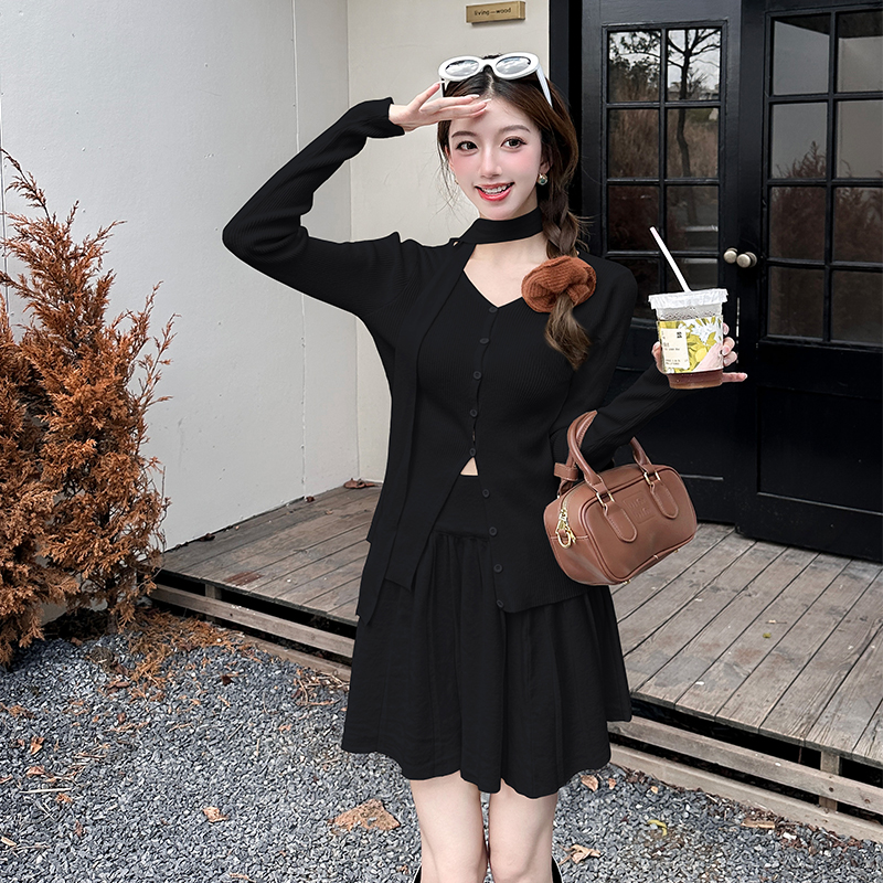 Autumn and winter knitted tops slim skirt 2pcs set for women