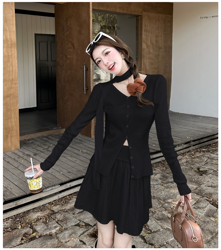 Autumn and winter knitted tops slim skirt 2pcs set for women