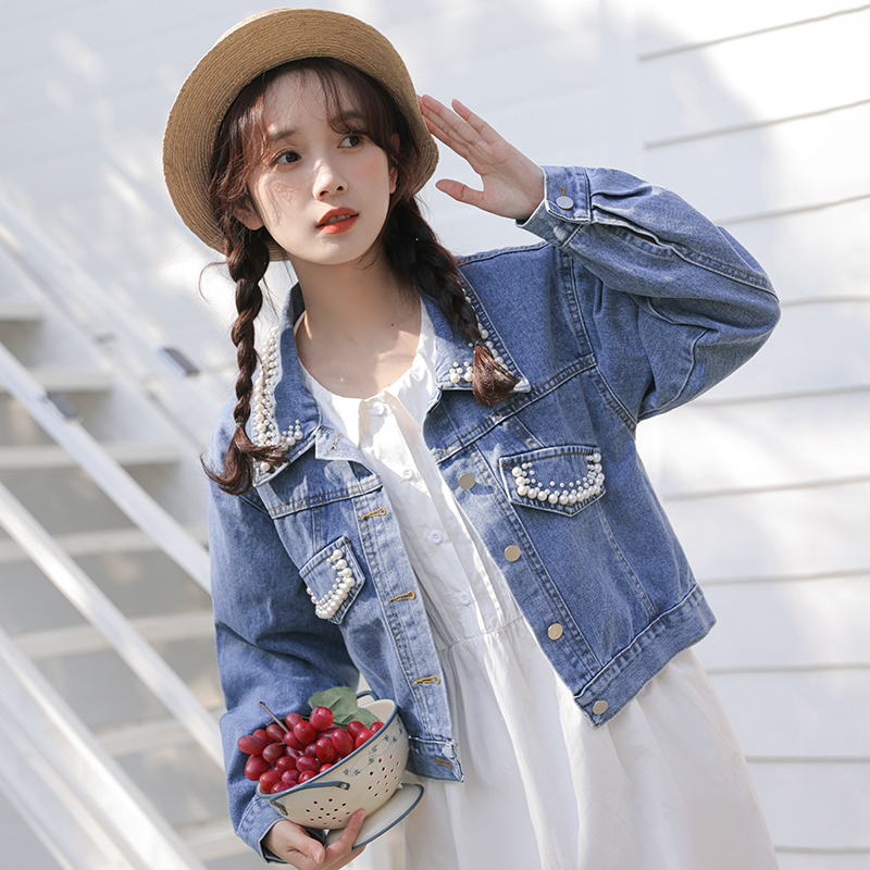 Conventional loose short jeans beading coat