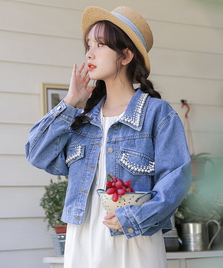 Conventional loose short jeans beading coat