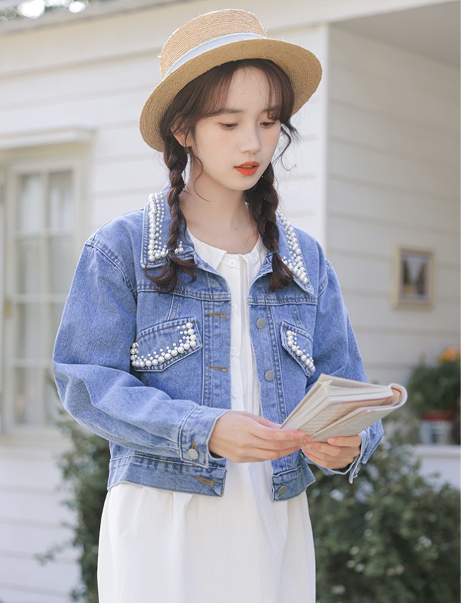 Conventional loose short jeans beading coat