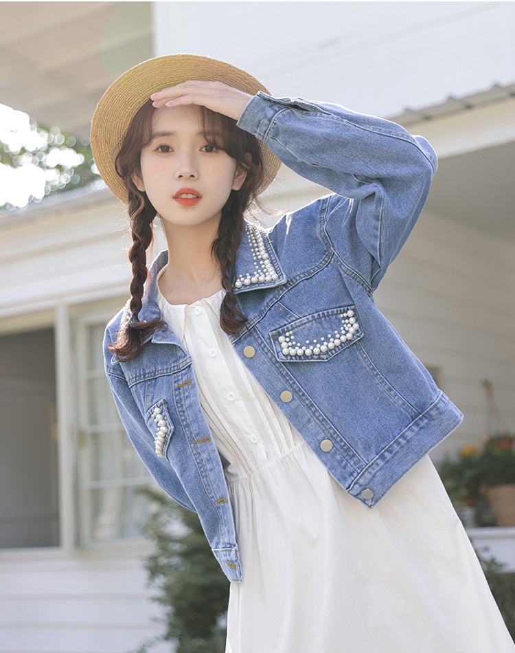 Conventional loose short jeans beading coat