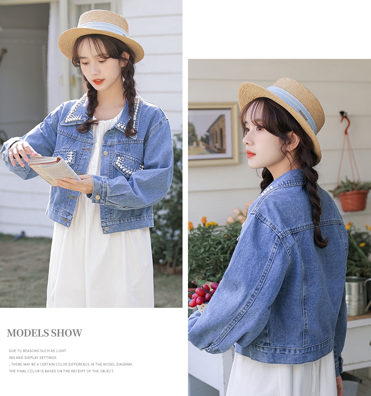 Conventional loose short jeans beading coat