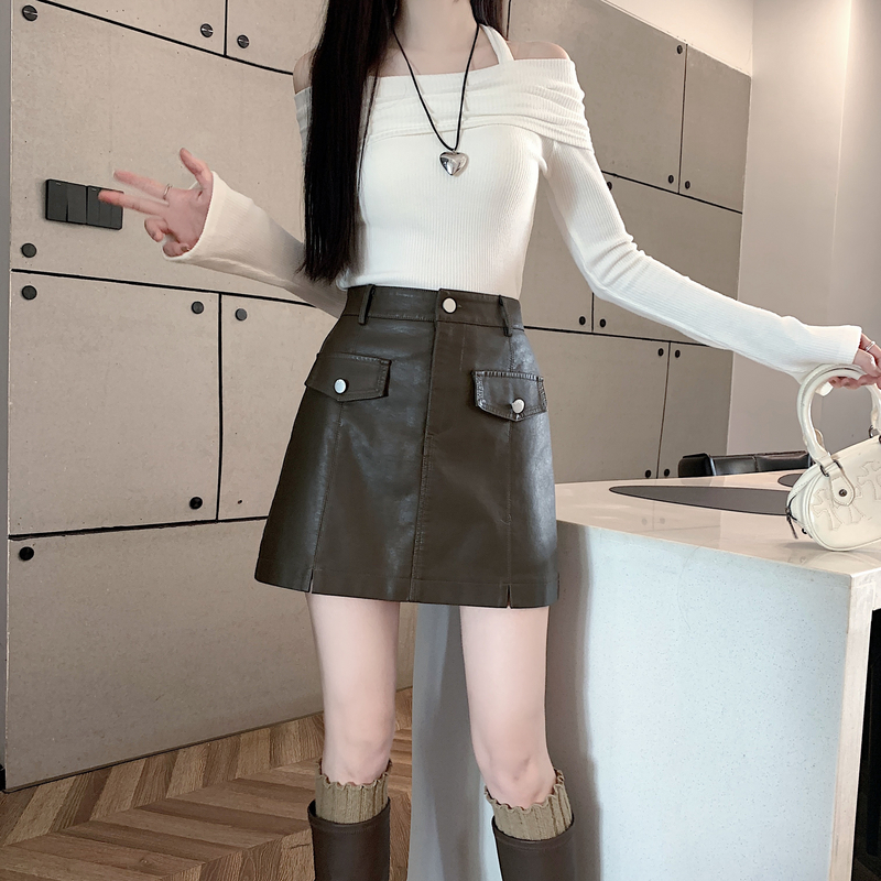 Commuting leather skirt short skirt for women