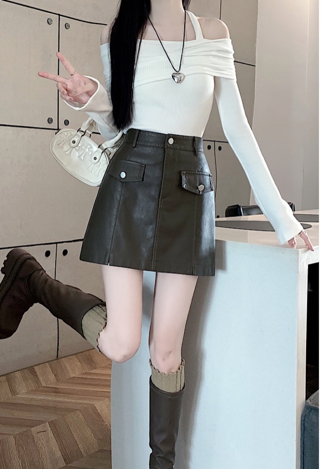 Commuting leather skirt short skirt for women