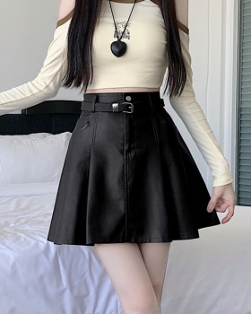 High waist slim washed with belt skirt