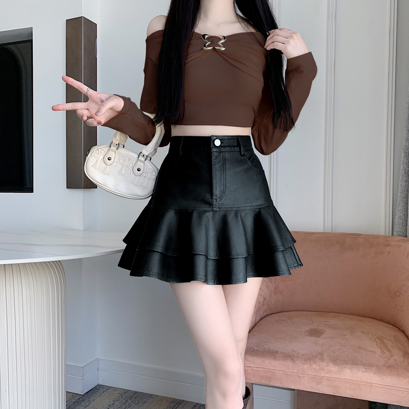 Autumn and winter PU skirt all-match short skirt for women