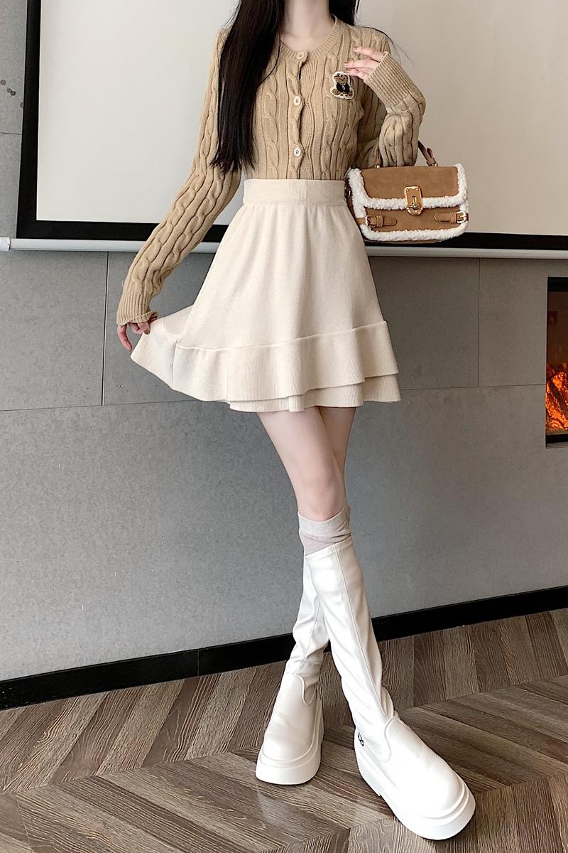 A-line slim high waist short skirt knitted small fellow skirt