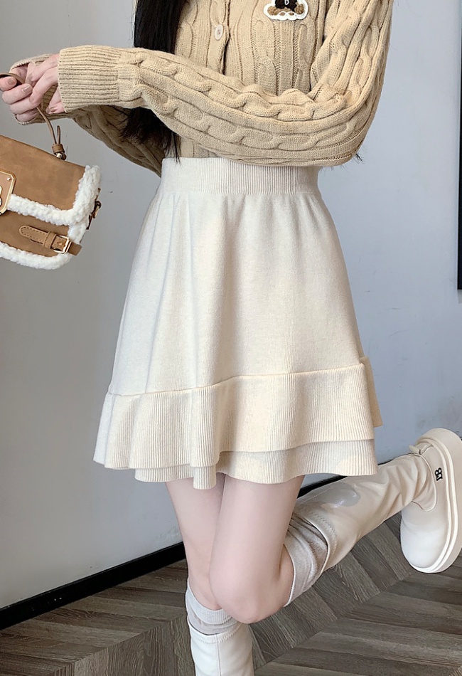 A-line slim high waist short skirt knitted small fellow skirt