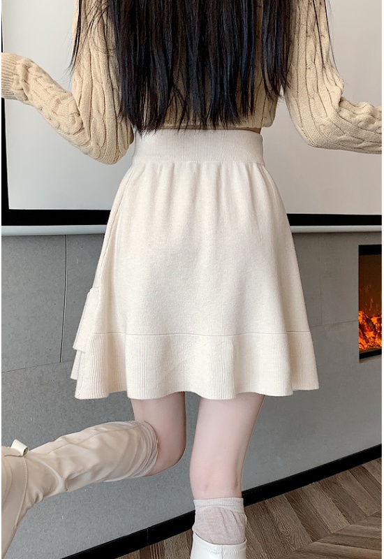 A-line slim high waist short skirt knitted small fellow skirt