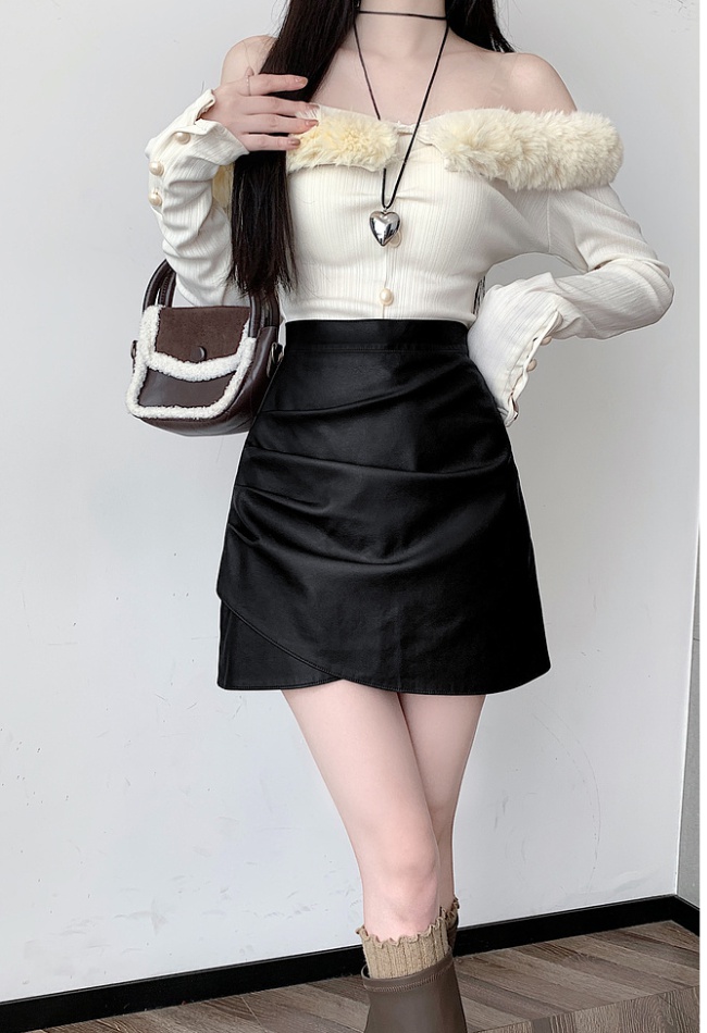 A-line package hip skirt black short skirt for women