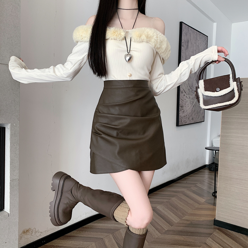 A-line package hip skirt black short skirt for women