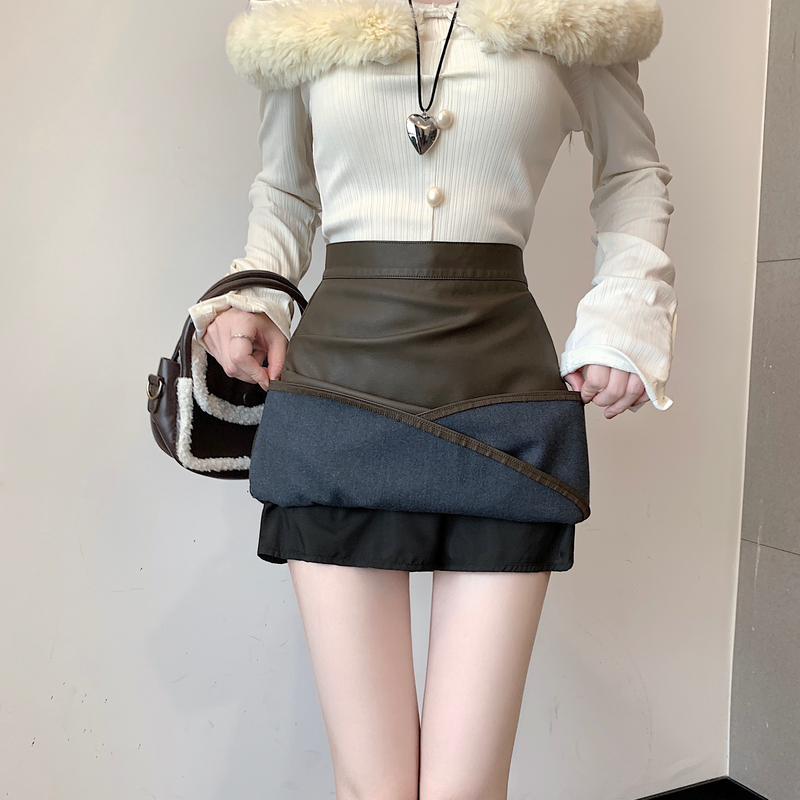 A-line package hip skirt black short skirt for women