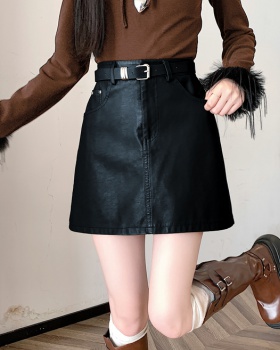 Anti emptied leather skirt package hip short skirt