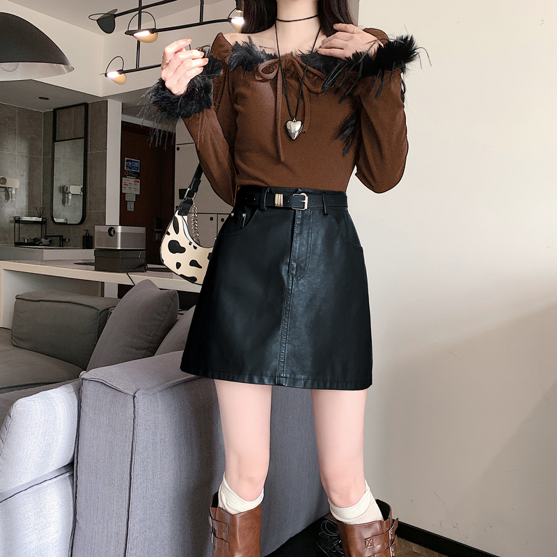 Anti emptied leather skirt package hip short skirt