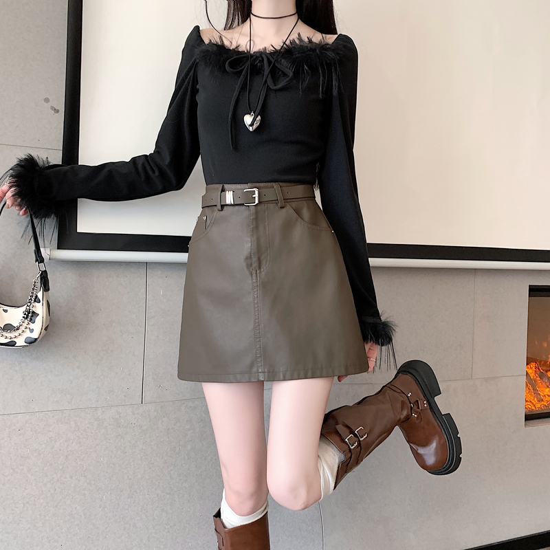 Anti emptied leather skirt package hip short skirt