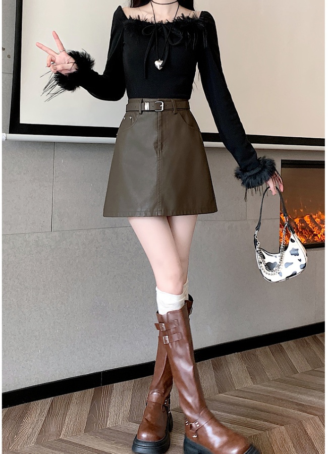 Anti emptied leather skirt package hip short skirt