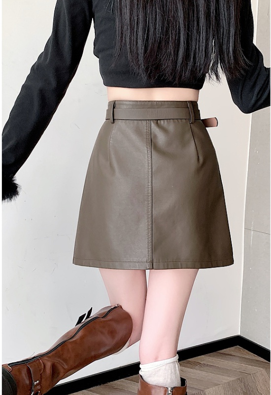 Anti emptied leather skirt package hip short skirt