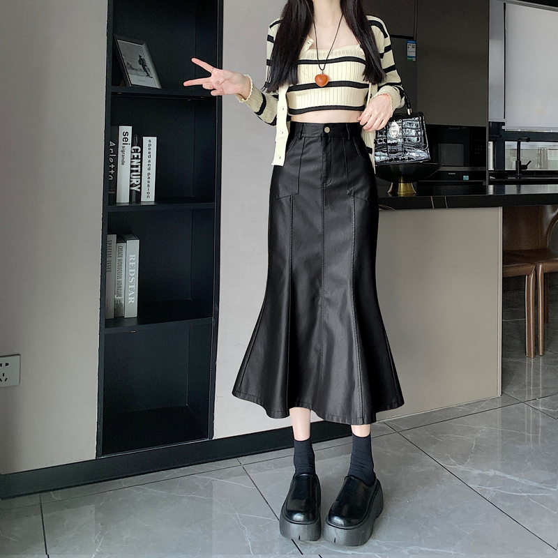 Package hip PU long skirt fashion skirt for women