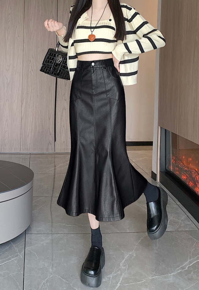 Package hip PU long skirt fashion skirt for women