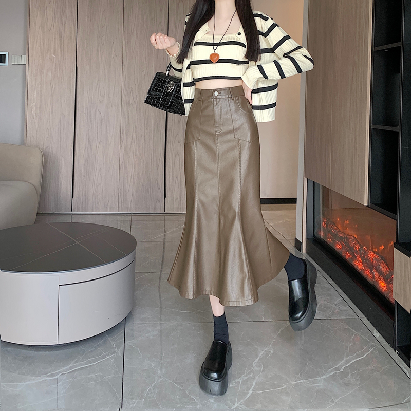 Package hip PU long skirt fashion skirt for women