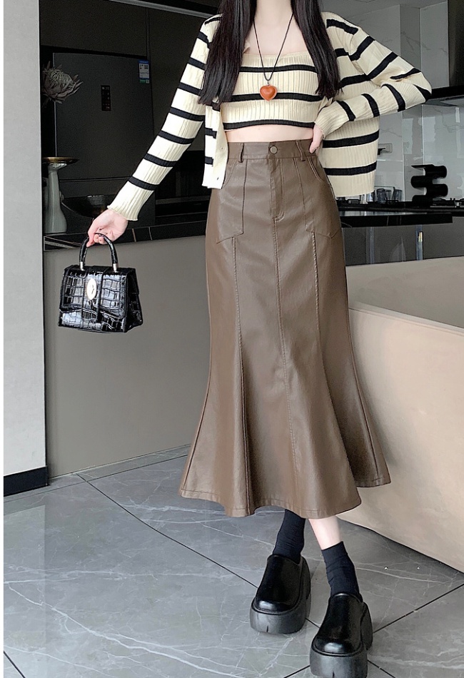 Package hip PU long skirt fashion skirt for women